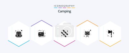 Téléchargez les illustrations : Camping 25 Glyph icon pack including . hatchet. food. axe. camping - en licence libre de droit