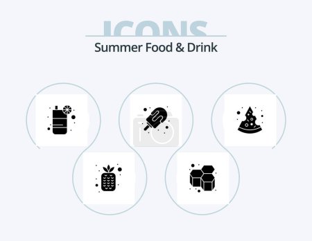 Illustration for Summer Food and Drink Glyph Icon Pack 5 Icon Design. piece. ice. drink. dessert. ice cream - Royalty Free Image