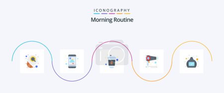 Illustration for Morning Routine Flat 5 Icon Pack Including perfume. machine. weather. hair. dryer - Royalty Free Image