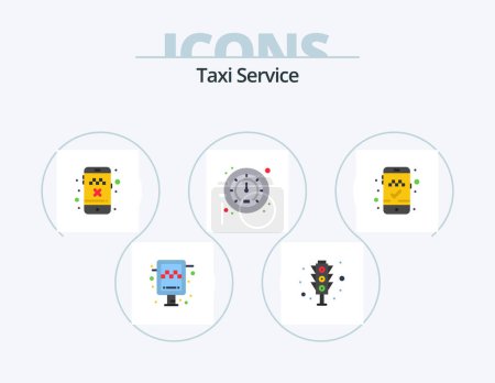 Ilustración de Taxi Service Flat Icon Pack 5 Icon Design. mobile app. book cab. cab. traffic. meter - Imagen libre de derechos
