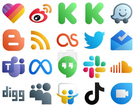 Téléchargez les illustrations : Gradient Social Media Brand Icon Set 20 icons such as inbox. blogger. tweet and lastfm icons. Premium and high quality - en licence libre de droit