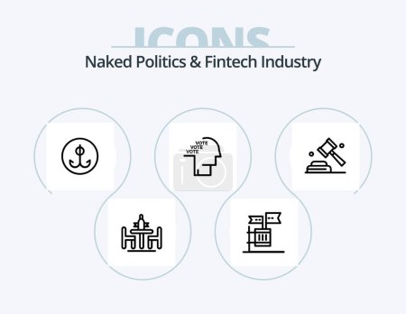 Ilustración de Naked Politics And Fintech Industry Line Icon Pack 5 Icon Design. corrupt. bribery. vote. bribe. influence - Imagen libre de derechos