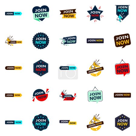 Illustration for Join Now 25 Unique Typographic Designs to stand out and drive memberships - Royalty Free Image