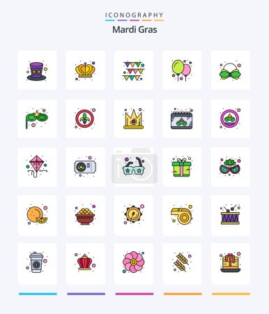Illustration for Creative Mardi Gras 25 Line FIlled icon pack  Such As costume mask. tie. garland. carnival. party - Royalty Free Image