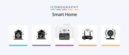 Téléchargez les illustrations : Smart Home Glyph 5 Icon Pack Including cam. router. house. modem. smart oven. Creative Icons Design - en licence libre de droit