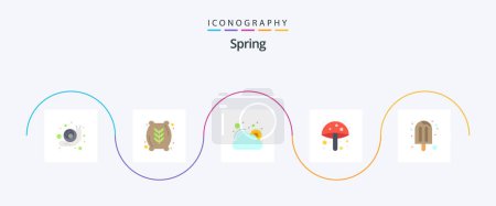 Illustration for Spring Flat 5 Icon Pack Including season. cream. sun. summer. food - Royalty Free Image