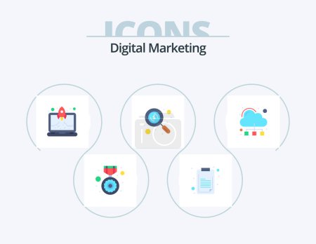 Illustration for Digital Marketing Flat Icon Pack 5 Icon Design. connection. launch. search. money - Royalty Free Image