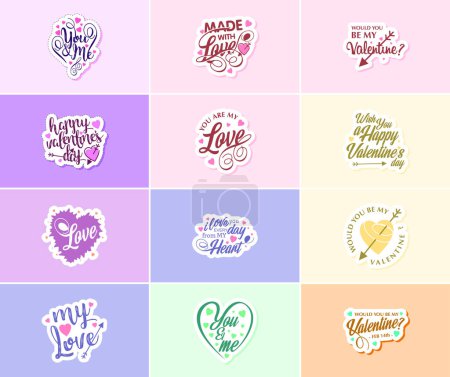 Téléchargez les illustrations : Love is in the Air: Valentine's Day Typography and Graphic Design Stickers - en licence libre de droit