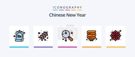 Téléchargez les illustrations : Chinese New Year Line Filled 5 Icon Pack Including bowl. lights. breakfast. decoration. bulb. Creative Icons Design - en licence libre de droit