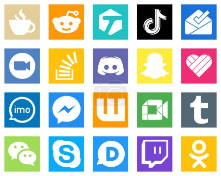 Illustration for 20 Minimalist Social Media Icons such as stock; stockoverflow; china and video icons. Unique and high definition - Royalty Free Image