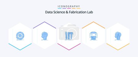 Illustration for Data Science And Fabrication Lab 25 Blue icon pack including printing. digital. key. pencil. digital - Royalty Free Image