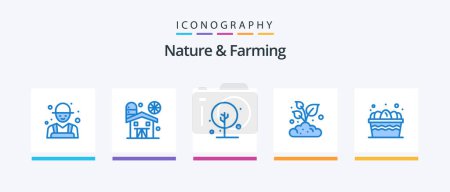 Téléchargez les illustrations : Nature And Farming Blue 5 Icon Pack Including egg. small. farming. plant. farm. Creative Icons Design - en licence libre de droit