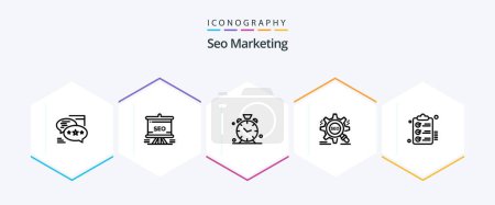 Illustration for Seo Marketing 25 Line icon pack including target. search. analytics. time - Royalty Free Image