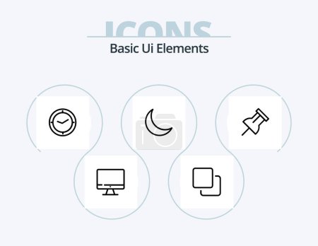 Téléchargez les illustrations : Basic Ui Elements Line Icon Pack 5 Icon Design. charg. computer. bag. mouse. arrow - en licence libre de droit