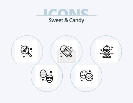 Téléchargez les illustrations : Sweet And Candy Line Icon Pack 5 Icon Design. candy jar. sweets. chocolate egg. sugar. candy - en licence libre de droit