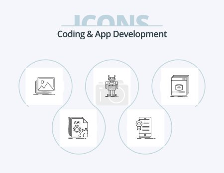 Téléchargez les illustrations : Coding And App Development Line Icon Pack 5 Icon Design. artificial. robot. pocket. mobile. app - en licence libre de droit