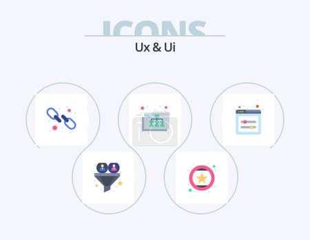 Téléchargez les illustrations : Ux And Ui Flat Icon Pack 5 Icon Design. page. site. recommend. map. web - en licence libre de droit