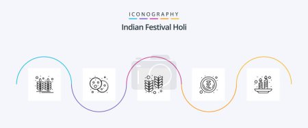 Téléchargez les illustrations : Holi Line 5 Icon Pack Including india. candles. farm. rupee. indian - en licence libre de droit