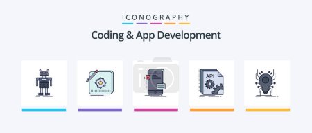 Téléchargez les illustrations : Coding And App Development Line Filled 5 Icon Pack Including product. design. os. system. hardware. Creative Icons Design - en licence libre de droit