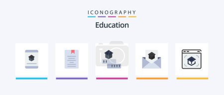 Téléchargez les illustrations : Education Flat 5 Icon Pack Including learning. education. school. letter. email. Creative Icons Design - en licence libre de droit