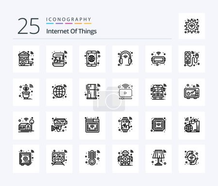 Illustration for Internet Of Things 25 Line icon pack including headphone. gadget. maker. device. mobile - Royalty Free Image