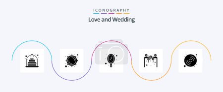 Téléchargez les illustrations : Wedding Glyph 5 Icon Pack Including music. disk. makeup. flowers. love - en licence libre de droit