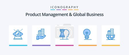 Illustration for Product Managment And Global Business Blue 5 Icon Pack Including global organization. management. sustainable. definnig. strategic. Creative Icons Design - Royalty Free Image