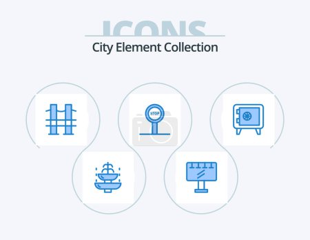 Illustration for City Element Collection Blue Icon Pack 5 Icon Design. locker. journey. advertisement. stop. road - Royalty Free Image