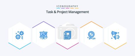 Illustration for Task And Project Management 25 Blue icon pack including sound. medal. document. badge. award - Royalty Free Image