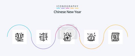 Téléchargez les illustrations : Chinese New Year Line 5 Icon Pack Including hot. cup. sweet. coffee. hand bag - en licence libre de droit