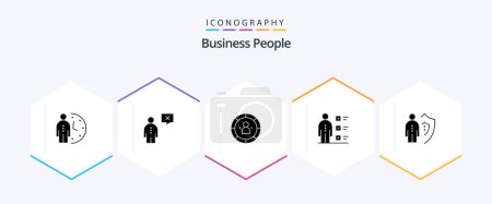Téléchargez les illustrations : Business People 25 Glyph icon pack including employee. abilities. human. person. efficiency - en licence libre de droit