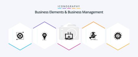 Téléchargez les illustrations : Business Elements And Business Managment 25 Glyph icon pack including performance. data. innovation. platform. management - en licence libre de droit