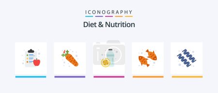 Téléchargez les illustrations : Diet And Nutrition Flat 5 Icon Pack Including protein. nutrition. diet. healthy. diet. Creative Icons Design - en licence libre de droit