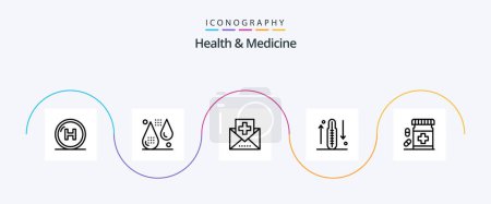 Téléchargez les illustrations : Health and Medicine Line 5 Icon Pack Including fitness. disease. fitness. medicine. health - en licence libre de droit