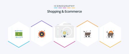 Illustration for Shopping and Ecommerce 25 Flat icon pack including gear. commerce. dollar. art. online shopping - Royalty Free Image
