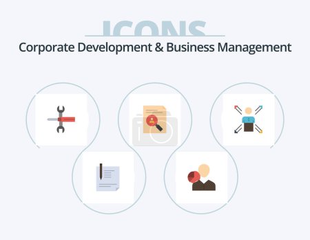 Illustration for Corporate Development And Business Management Flat Icon Pack 5 Icon Design. spanner. controls. chart. settings. person - Royalty Free Image