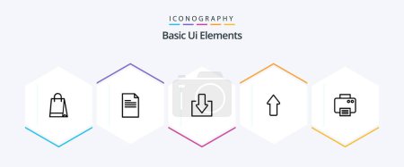 Téléchargez les illustrations : Basic Ui Elements 25 Line icon pack including printed. printer. arrow. upload. arrows - en licence libre de droit