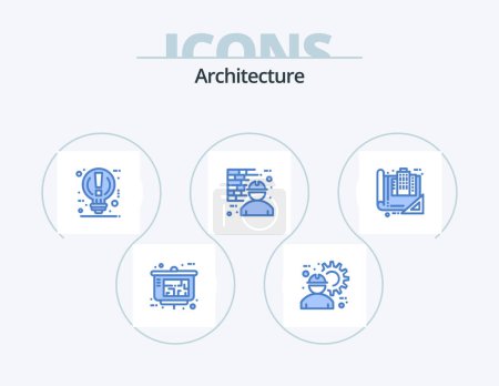 Illustration for Architecture Blue Icon Pack 5 Icon Design. man. construction. gear. architecture. power - Royalty Free Image
