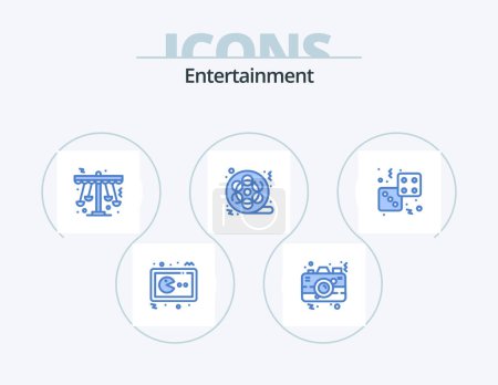Téléchargez les illustrations : Entertainment Blue Icon Pack 5 Icon Design. cinema. film. picture. entertainment. play - en licence libre de droit