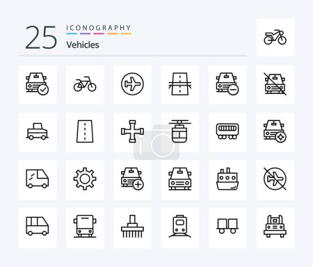 Ilustración de Vehicles 25 Line icon pack including car. grid. airplane. creative. bridge - Imagen libre de derechos