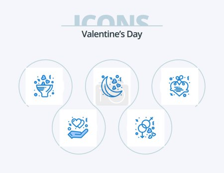 Téléchargez les illustrations : Valentines Day Blue Icon Pack 5 Icon Design. letter. hanging. bouquet. valentines. moon - en licence libre de droit