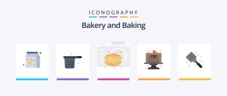 Téléchargez les illustrations : Baking Flat 5 Icon Pack Including baking. dessert. cafe. cake. baking. Creative Icons Design - en licence libre de droit