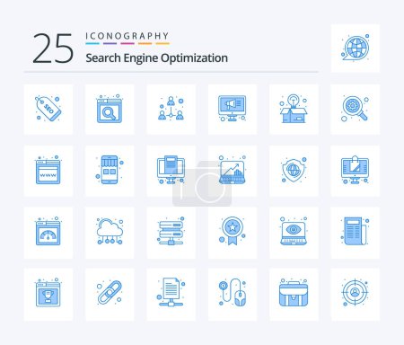 Illustration for Seo 25 Blue Color icon pack including gear. seo. teamwork. package. box - Royalty Free Image