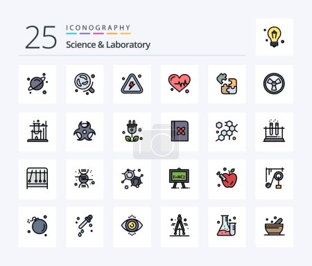 Ilustración de Science 25 Line Filled icon pack including science. jigsaw. danger. science. heart - Imagen libre de derechos
