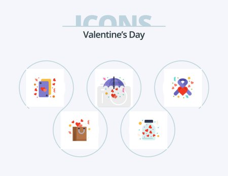 Illustration for Valentines Day Flat Icon Pack 5 Icon Design. valentine. protect. cards. love. love - Royalty Free Image
