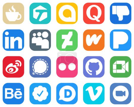 Illustration for 20 Stylish Social Media Icons such as sina. pandora. facebook. literature and deviantart icons. Gradient Social Media Icon Bundle - Royalty Free Image