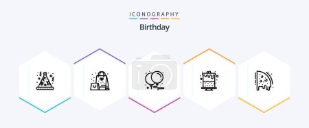 Téléchargez les illustrations : Birthday 25 Line icon pack including food. birthday. balloons. part. birthday - en licence libre de droit