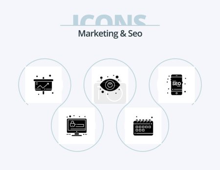 Téléchargez les illustrations : Marketing And Seo Glyph Icon Pack 5 Icon Design. mobile. seo. business. search. statistic - en licence libre de droit
