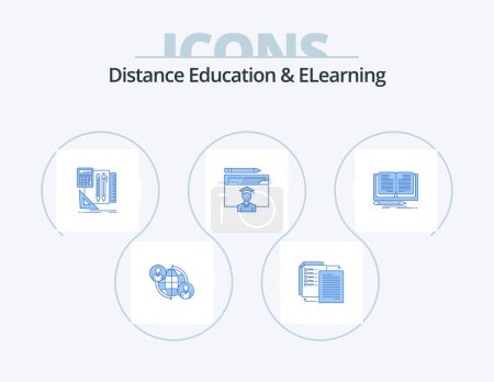 Téléchargez les illustrations : Distance Education And Elearning Blue Icon Pack 5 Icon Design. graduation. education. wlan. avatar. calculator - en licence libre de droit