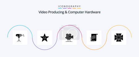 Illustration for Video Producing And Computer Hardware Glyph 5 Icon Pack Including illumination. scenario. camera. novel. professional - Royalty Free Image
